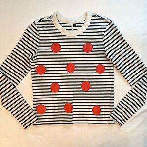 Topshop Boutique Polka Dot Stripe Long Sleeve Shirt Top Womens 2 Black White Red